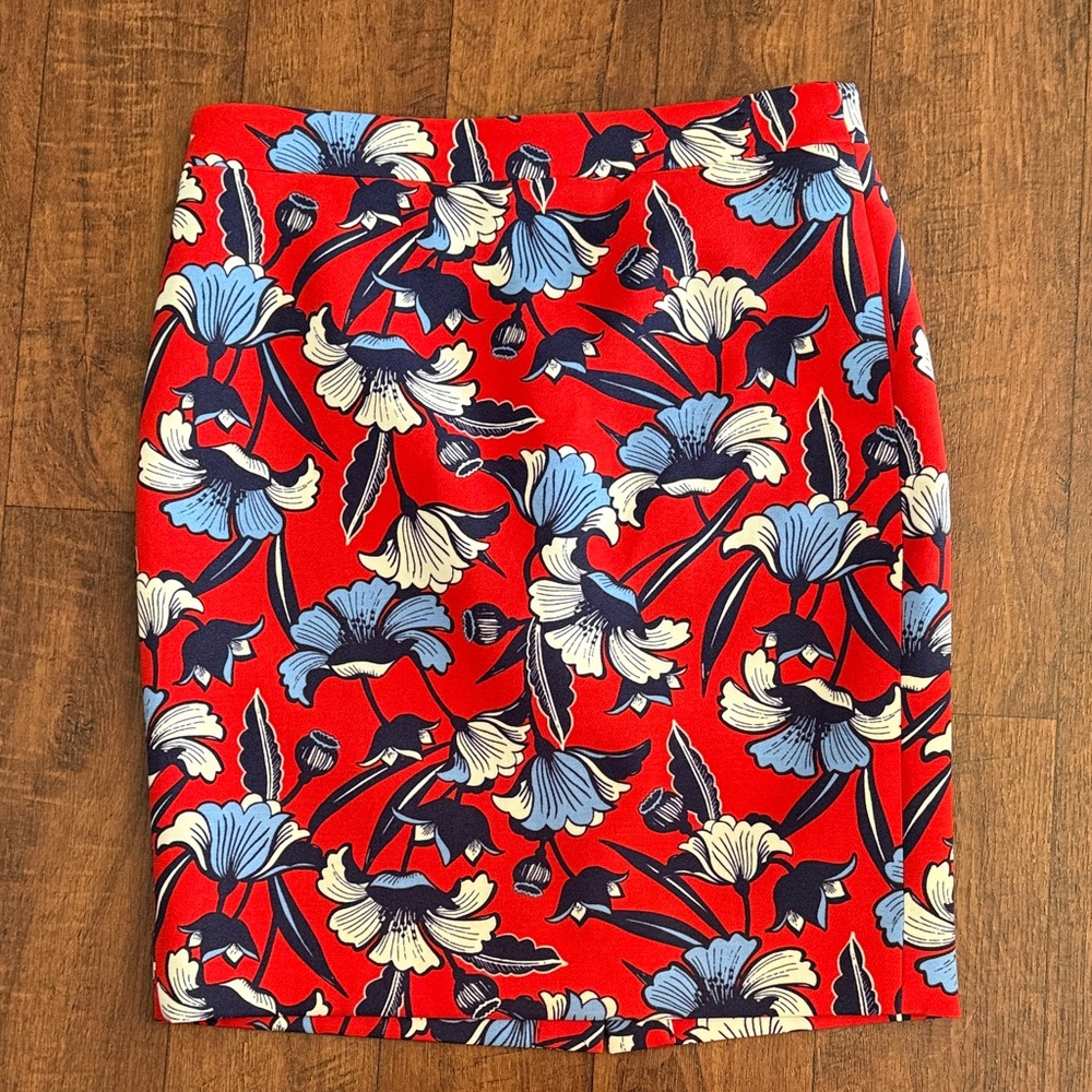 J. Crew Factory Vibrant Red Floral Pencil Skirt